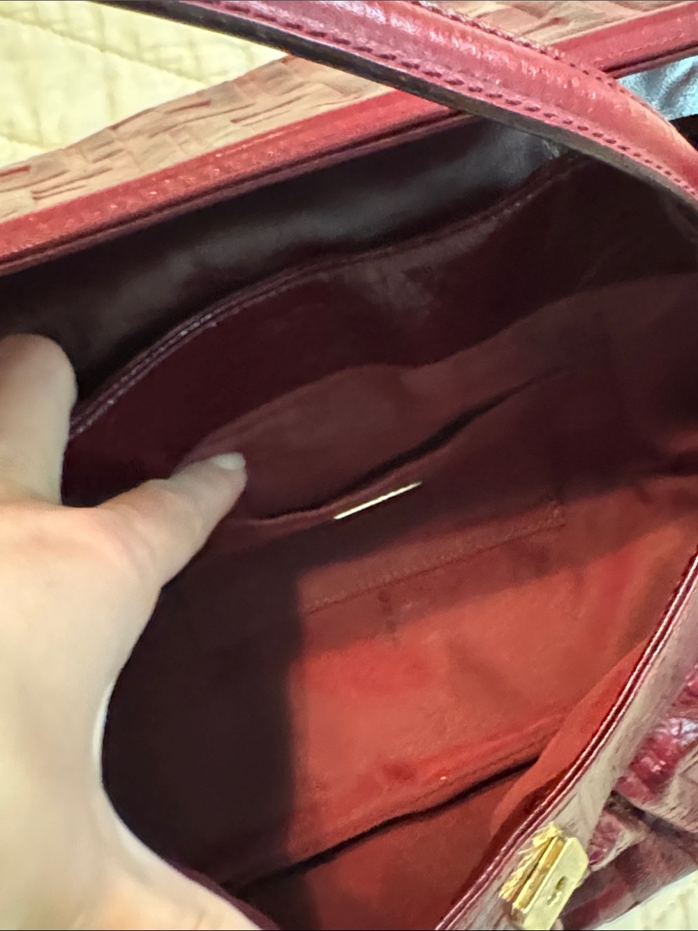 Authentic Fendi Wine Red Embossed FF Leather Shoulder Bag - Picture 10 of 12